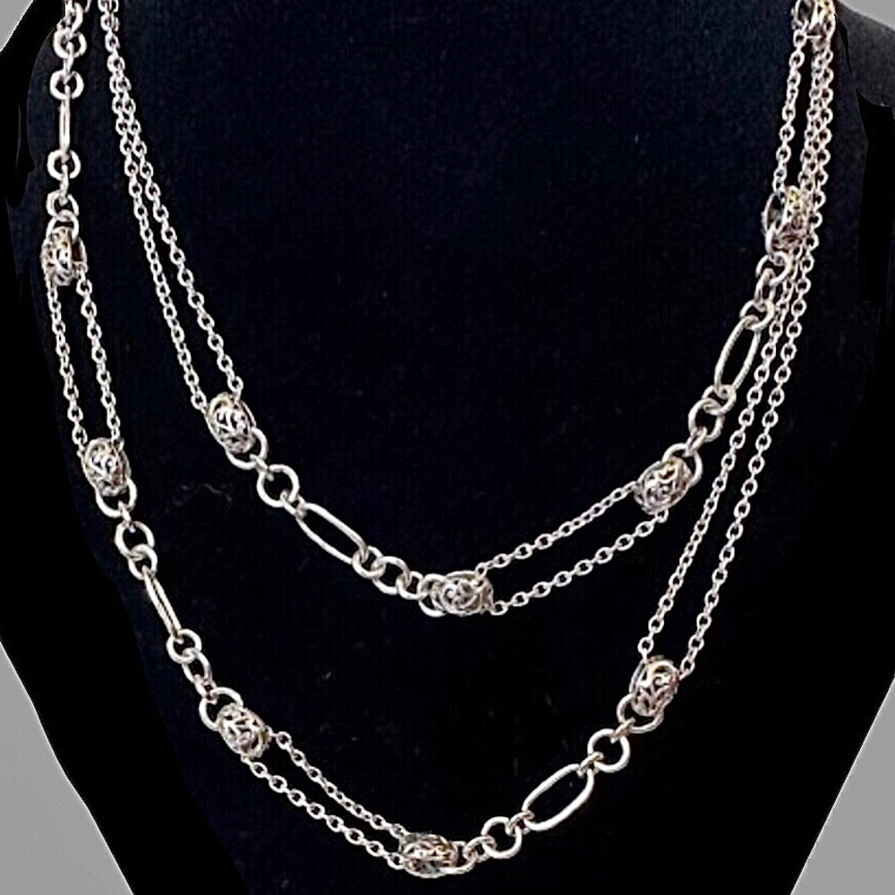 LOIS HILL Sterling Silver Oval Link Toggle Necklace With Granulated Stations NWT